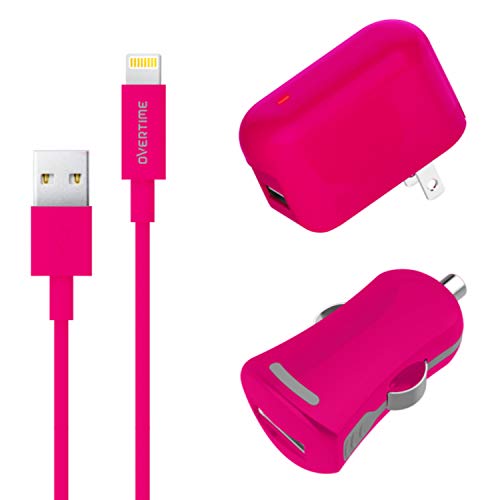 Product Cover iPhone Charger, Overtime Apple MFi Certified 4ft Lightning USB Cable with Wall & Car Charger Adapter for iPhone 11 Pro Max X Xs XR 8 7 6s 5 SE, iPad Pro Air Mini - Pink