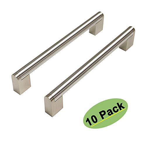 Product Cover homdiy Brushed Nickel Drawer Pulls - HDJ14SN Kitchen Cabinet Handles Modern Cupboard Handles 10 Pack 6-1/4in Hole Centers Cabinet Pulls for Dresser Drawers