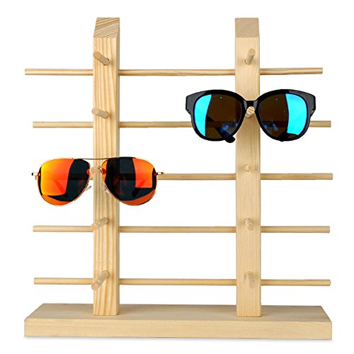 Product Cover Solid Wood Glass Display Holder Sunglass Display Holder Wood Glass Display Rack Double Linen Glass Showcase (5-Layer)