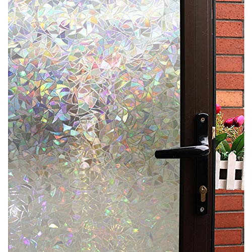 Product Cover Mikomer 3D Decorative Window Film,Clear Glass Film,Rainbow Effect Door Window Tint,Static Cling Heat Control Anti UV for Kitchen,Dining Room,Bedroom,Living Room,17.5 inches by 78.7 inches