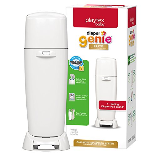 Product Cover Playtex Baby Diaper Genie Elite Diaper Pail System with Front Tilt Pail for Easy Diaper Disposal, White