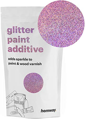Product Cover Hemway (Pink Holographic) Glitter Paint Additive Crystals 100g / 3.5oz for Acrylic Latex Emulsion Paint - Interior Exterior Wall, Ceiling, Wood, Varnish, Dead Flat, Matte, Gloss, Satin, Silk