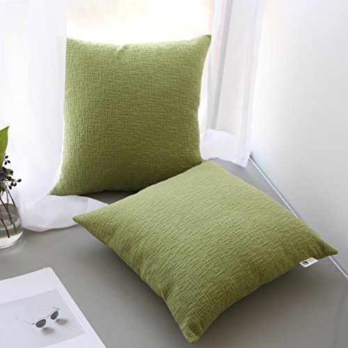 Product Cover Kevin Textile Decor Velvet Solid Striped Cushion Cover Sham Handmand Decor Pillow Cover Soft Square Throw Fall Pillow Case for Chair, 18x18 inch (45cm),Set of 2,Greenery