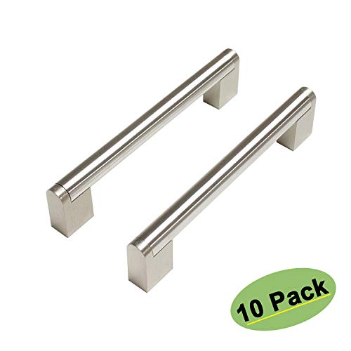 Product Cover homdiy 5in Cabinet Handles Modern - HDJ14SN Cabinet Hardware Brushed Nickel Drawer Pulls 10 Pack Cabinet Door Handles Niclel Cabinet Pulls for Kitchen Cabinets