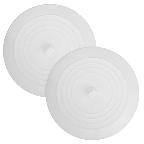 Product Cover Kirecoo 2 Pack Bathtub Stopper, 6 Inches Large Silicone Tub Stopper, Flat Suction Drain Covers, Bath Plug for Tub, Kitchens, Bathrooms and Laundry(White)