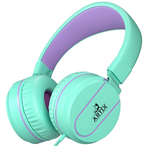 Product Cover Artix Foldable On-Ear Adjustable Tangle-Free Wired Headphones, Compact Stereo Earphones with in-line Microphone and Controls for Children &Teen Head Phones for Sport, Travel, School - Turquoise