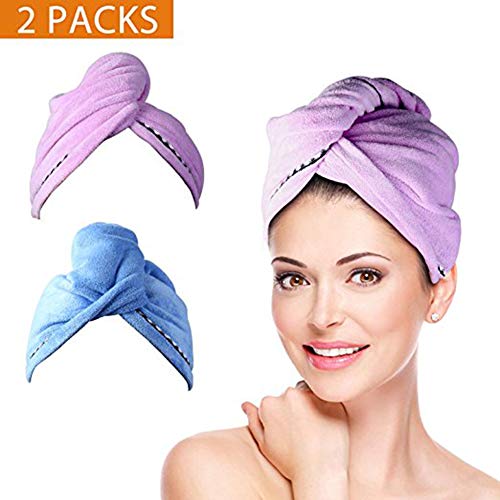 Product Cover 2 Pack Hair Towel Wrap Turban Microfiber Drying Bath Shower Head Towel with Buttons, Quick Magic Dryer, Dry Hair Hat, Wrapped Bath Cap By Duomishu, Small