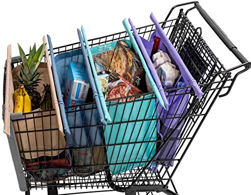 Product Cover Lotus Trolley Bags -set of 4 -w/LRG COOLER Bag & Egg/Wine holder! Reusable Grocery Cart Bags sized for USA. Eco-friendly 4-Bag Grocery Tote. (Purple, Turquoise, Blue, Brown,)