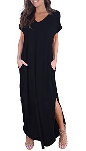 Product Cover GRECERELLE Women's Casual Loose Pocket Long Dress Short Sleeve Split Maxi Dresses