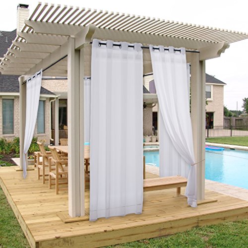 Product Cover NICETOWN Privacy Outdoor Curtain Panel for Porch Window Treatment Silver Grommet Water Repellent Indoor Outdoor Sheer Drape with Rope Tieback (1 Panel, 54 by 84 Inch, White)
