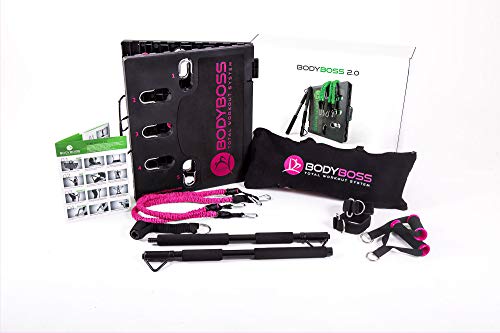 Product Cover BodyBoss Home Gym 2.0 by 1loop - Full Portable Gym Workout Package, Includes a Set of 2 Resistance Bands - Collapsible Resistance Bar, Handles + More- Full Body Workouts for Home, Travel or Outside