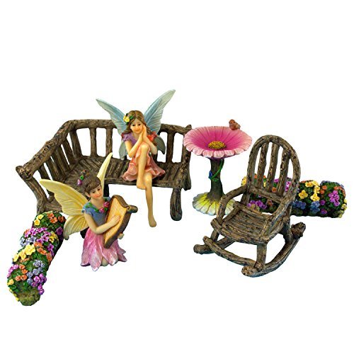 Product Cover Fairy Garden Miniature Accessories Kit with Fairy Figurines & Fairy Garden Furniture & Bird Bath - 7 Pieces - by Pretmanns