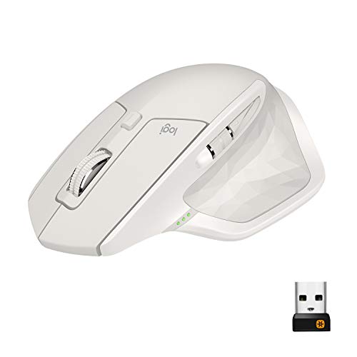 Product Cover Logitech MX Master 2S Wireless Mouse - Use On Any Surface, Hyper-Fast Scrolling, Ergonomic Shape, Rechargeable, Control up to 3 Apple Mac and Windows Computers (Bluetooth or USB), Light Grey
