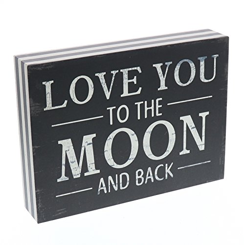 Product Cover Barnyard Designs Love You to The Moon and Back Wooden Box Wall Art Sign, Primitive Country Farmhouse Home Decor Sign with Sayings 8 x 6