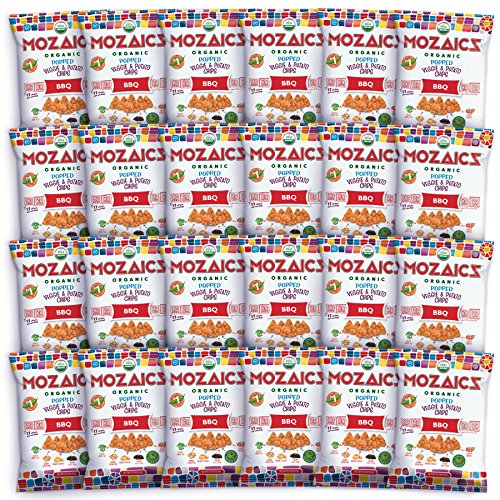 Product Cover Mozaics Organic Popped Veggie & Potato Chips- Healthy snack~100 calorie snack, better than veggie straws or stix - gluten free - 0.75oz single serve bags (BBQ, 24-count)