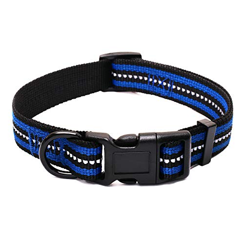 Product Cover Night Reflective Double Band Nylon Dog Pet Collar (Medium, Blue)