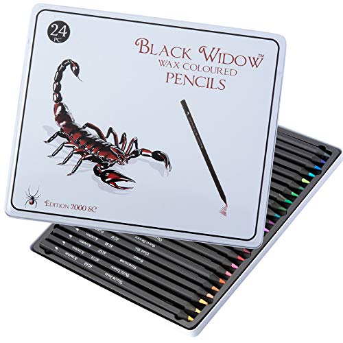 Product Cover Black Widow Collection Colored Pencils for Adults, The Best Color Pencil Set Adult Coloring Books, a 24 Piece Blackwood Drawing Kit Available to Use in Your Books. Scorpion Edition
