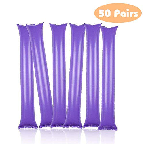 Product Cover Thunder Sticks, Bam Bam Cheer Sticks Blow Bar Inflatable Boom Sticks Noisemakers Stick Football Noisemakers Party Favors, Purple, 50 Pairs