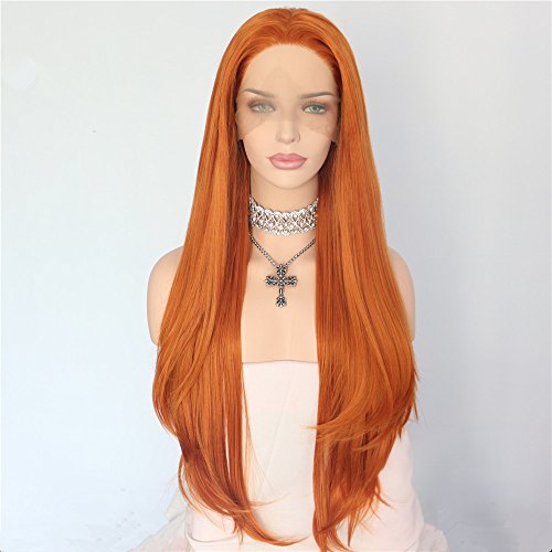 Product Cover Sapphirewigs Orange Color Natural Hairline Silky Soft Beauty Blogger Daily Makeup Synthetic Lace Front Party Wigs