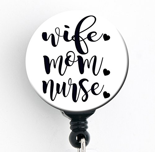 Product Cover Wife. Mom. Nurse. Retractable Badge Reel with Swivel Clip and Extra-Long 34 inch Cord - Badge Holder