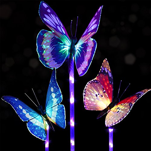 Product Cover Doingart Garden Solar Lights Outdoor - 3 Pack Solar Stake Light Multi-color Changing LED Garden Lights, Fiber Optic Butterfly Decorative Lights, Solar Powered Stake Light with a Purple LED Light Stake