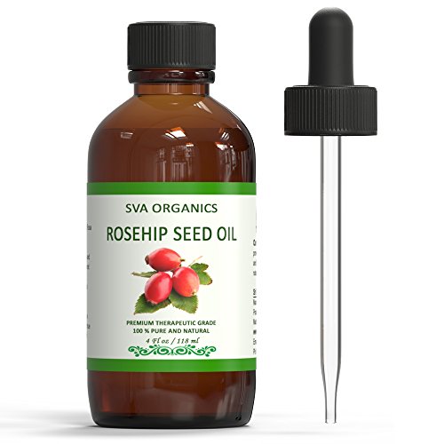 Product Cover SVA Organics Rosehip Oil Cold Pressed 4 Oz 100% Pure Natural Premium Therapeutic Grade Unrefined Carrier Oil with Dropper for Face, Skin, Body, Lips, Hair Care, Massage