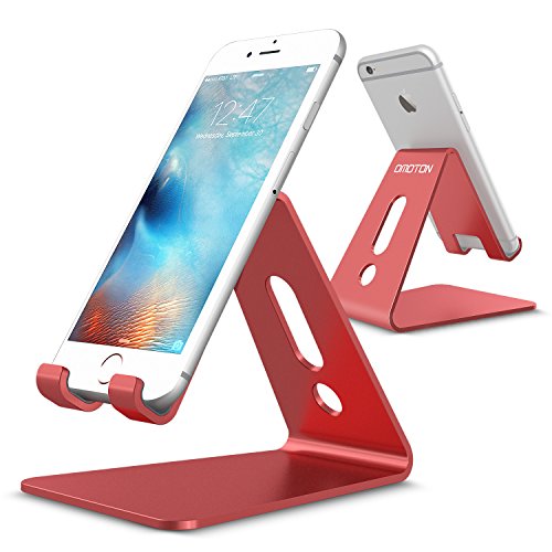 Product Cover OMOTON Desktop Cell Phone Stand [Updated Solid Version], Advanced 4mm Thickness Aluminum Stand Holder for Switch, Mobile Phone, iPhone 11 Pro Xs Max Xr, Red