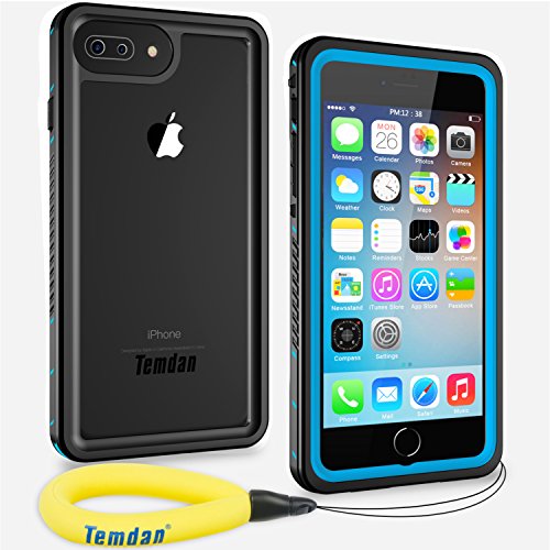 Product Cover Temdan iPhone 8 Plus / 7 Plus Waterproof Case with Floating Strap Built in Screen Protector Underwater Waterproof Case for iPhone 7 Plus and iPhone 8 Plus(5.5inch)-Blue/Clear