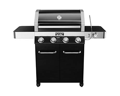 Product Cover Monument Grills 4 Burner Propane Gas Grill in Black with ClearView Lid, LED Controls, Side Burner and USB Light