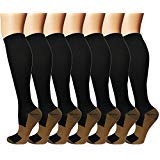Product Cover 7 Pack Copper Knee High Compression Socks For Men & Women - Best For Running,Athletic,Medical,Pregnancy and Travel -15-20mmHg (L/XL, Black)