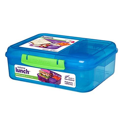 Product Cover Sistema 41690 Collection Bento Lunch Box 6.9 Cup, Assorted Solid Colors/Contrasting Klips