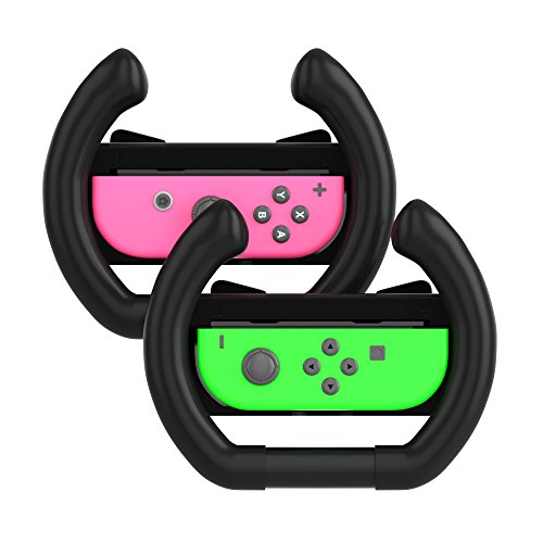 Product Cover Nintendo Switch Steering Wheel, TechMatte Joy-Con Wheel Controllers for Mario Kart Nintendo Switch (Set of 2) - Black