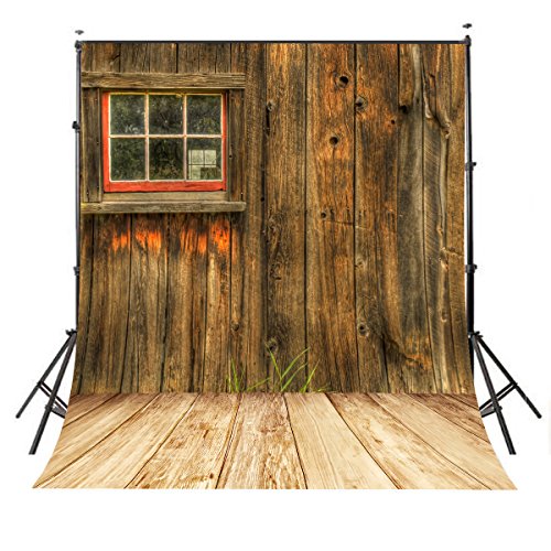 Product Cover LYLYCTY 5x7ft Rustic Barn Door Wall Photography Background Yellow Wooden Floor Photo Backdrop Studio Props Wall LY002