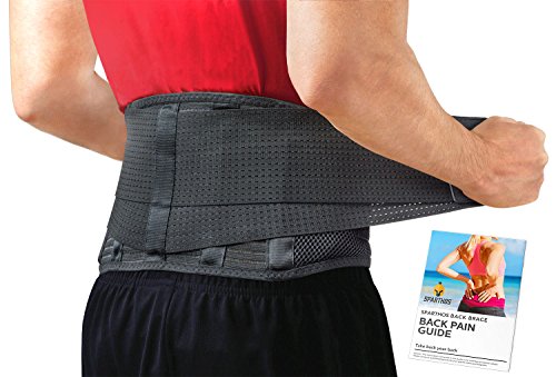 Product Cover Back Support Belt by Sparthos - Relief for Back Pain, Herniated Disc, Sciatica, Scoliosis and more! - Breathable Mesh Design with Lumbar Pad - Adjustable Support Straps - Lower Back Brace [Size Small]