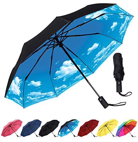Product Cover Rain-Mate Compact Travel Umbrella - Windproof, Reinforced Canopy, Ergonomic Handle, Auto Open/Close Multiple Colors (Blue Sky)