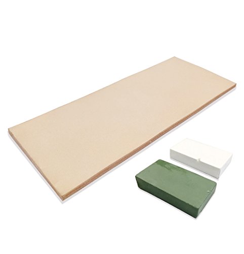 Product Cover Leather Honing Strop 3 Inch by 8 Inch with 2oz. Green White Compound