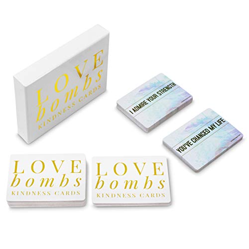 Product Cover Love Bombs - 111 Gold Embossed Kindness Cards, Sincere Words of Appreciation, Compliments, Gratitude, Admiration & Encouragement to Strengthen Relationships & Overcome Shyness & Insecurity