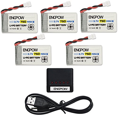 Product Cover Syma X5C Drone Battery ENGPOW 3.7v 750mAh Lipo Battery for X708W Drone S5 Drone Syma X5SW Syma X5C-1 X5SC-1 JJRC H42 H23 Goolrc T32 UDI U45 RC Quadcopter by ENGPOW 5PCS Lipo Battery with X5 Charger.
