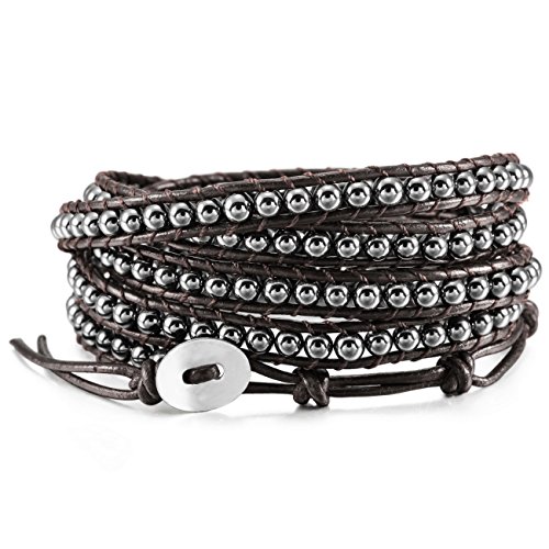 Product Cover MOWOM Alloy Genuine Leather Bracelet Bangle Cuff Simulated Stone Rope Bead 5 Wrap Adjustable