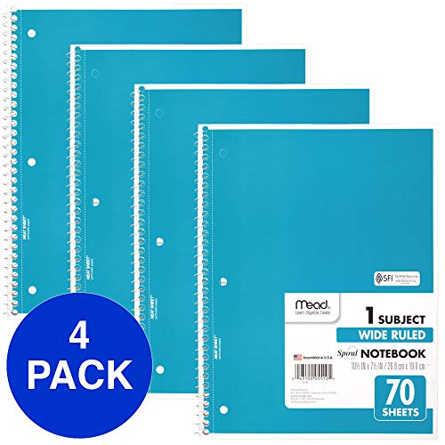 Product Cover Mead Spiral Notebooks, 1 Subject, Wide Ruled Paper, 70 Sheets, 10-1/2