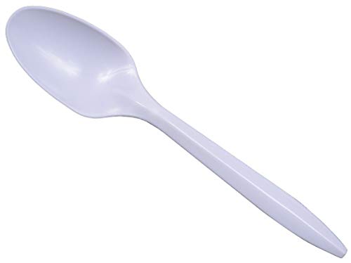 Product Cover Daxwell Plastic Teaspoons, Medium Weight Polypropylene (PP), Wrapped, White, 5 11/16