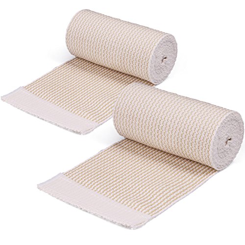 Product Cover LotFancy Cotton Elastic Bandage Wrap, (4 Inches Wide x 15 Feet), 2PCS Cotton Compression Bandages with Hook-and-Loop Closure on Both Ends, Support & First Aid for Sports, Medical, and Injury Recovery