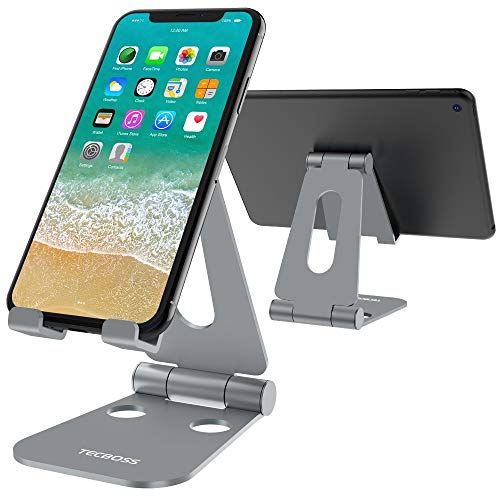Product Cover Tecboss Foldable Tablet Stand,Cell Phone Stand Multi-Angle Adjustable Desktop Holder for Nintendo Switch, iPad, iPhone X 8 7 Plus, Galaxy S8, Nexus All 3.5-13 inch- Space Grey