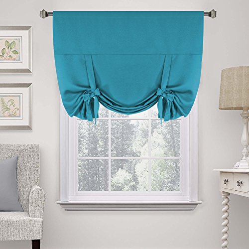 Product Cover H.VERSAILTEX Solid Blackout Energy Efficient Tie Up Shades Blackout Curtain -Rod Pocket Panel for Bedroom, Turquoise Blue, 42W x 63L (1 Panel)