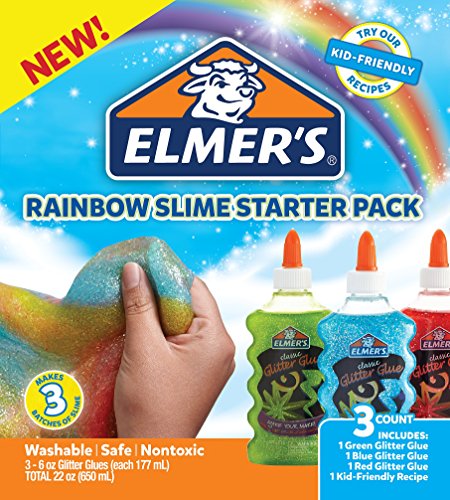 Product Cover Elmer's Rainbow Slime Starter Kit with Green, Blue and Red Glitter Glue, 6 Ounces Each, 3 Count