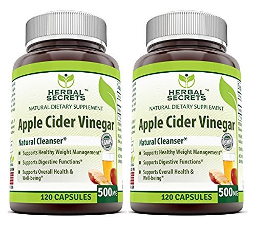 Product Cover Herbal Secrets Apple Cider Vinegar 500 mg 120 Capsules *Supports Healthy Weight Management *Supports Digestive Functions *Supports Overall Health & Well-being, 2 pack