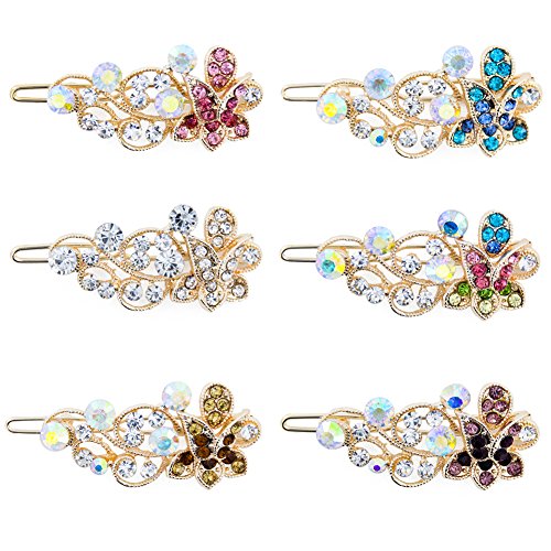 Product Cover Yeshan Girls and Women Rhinestone and Crystal Small Hair Snap Clips Clamps,Barrettes Hairpins Set,Flower design,Pack of 6
