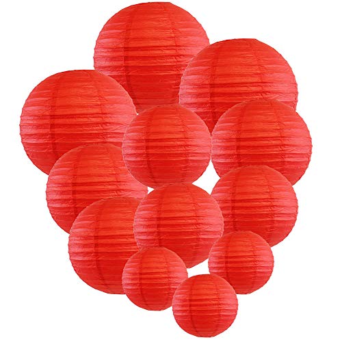 Product Cover Just Artifacts Decorative Round Chinese Paper Lanterns 12pcs Assorted Sizes (Color: Red)