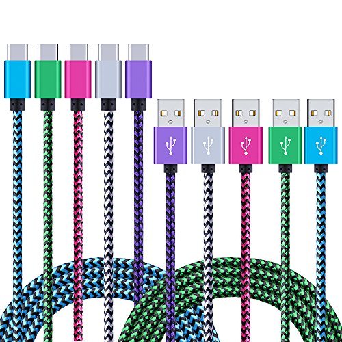 Product Cover Samsung Galaxy S8 Charger Cable, NonoUV 5-Pack Nylon Braided USB Type C Fast Charging Cord For Samsung Note 8/S8 Plus, Google Pixel, Nexus 6P, LG G5/G6, Moto Z Z2, Nintendo Switch, Moto Z2 Play