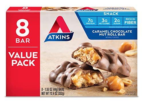 Product Cover Atkins Snack Bar, Caramel Chocolate Nut Roll, Keto Friendly, 1.55 oz, 8 count